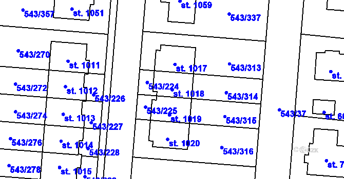 Parcela st. 1018 v KÚ Květnice, Katastrální mapa