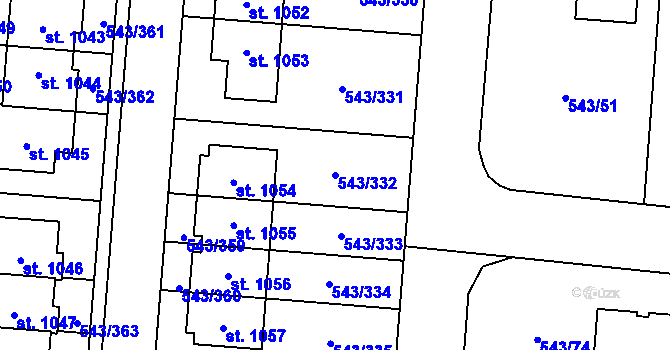 Parcela st. 543/332 v KÚ Květnice, Katastrální mapa