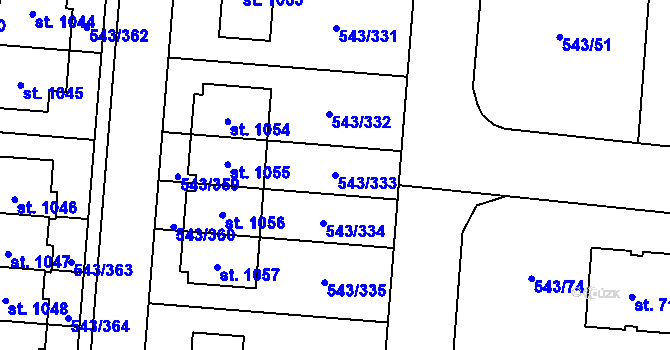 Parcela st. 543/333 v KÚ Květnice, Katastrální mapa