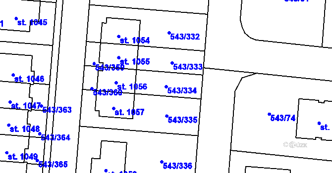 Parcela st. 543/334 v KÚ Květnice, Katastrální mapa