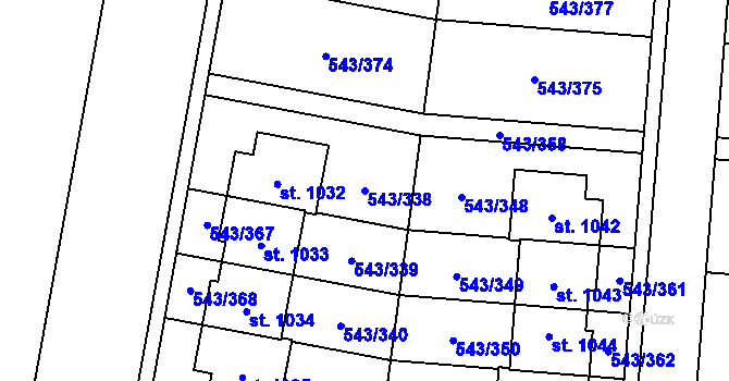 Parcela st. 543/338 v KÚ Květnice, Katastrální mapa