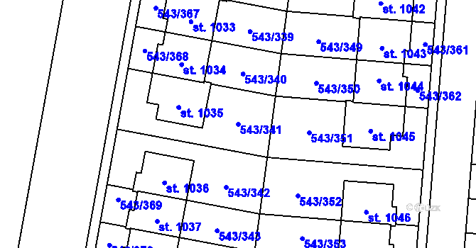Parcela st. 543/341 v KÚ Květnice, Katastrální mapa