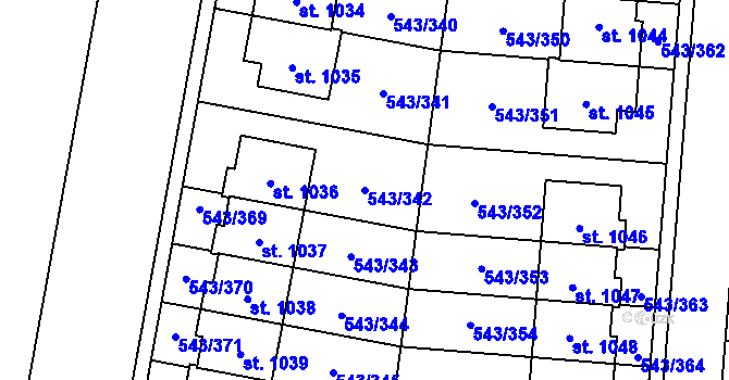 Parcela st. 543/342 v KÚ Květnice, Katastrální mapa
