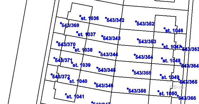 Parcela st. 543/344 v KÚ Květnice, Katastrální mapa