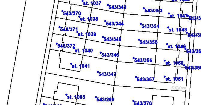 Parcela st. 543/346 v KÚ Květnice, Katastrální mapa