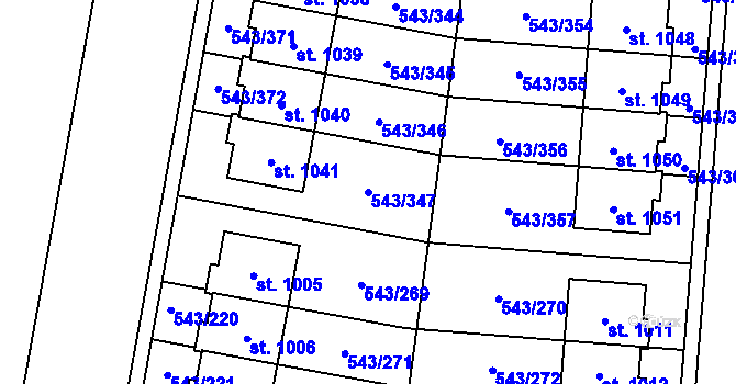 Parcela st. 543/347 v KÚ Květnice, Katastrální mapa