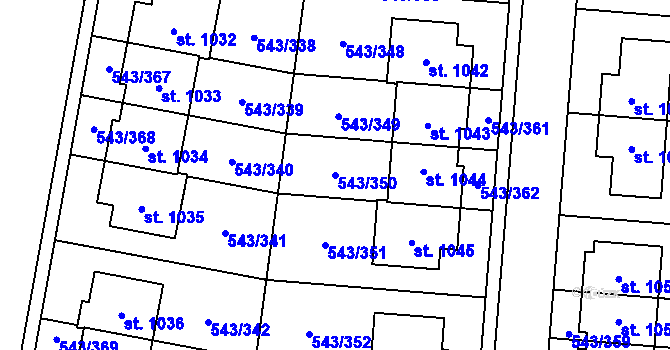 Parcela st. 543/350 v KÚ Květnice, Katastrální mapa