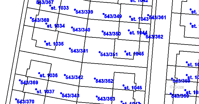 Parcela st. 543/351 v KÚ Květnice, Katastrální mapa
