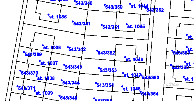 Parcela st. 543/352 v KÚ Květnice, Katastrální mapa