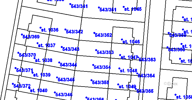 Parcela st. 543/353 v KÚ Květnice, Katastrální mapa