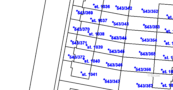 Parcela st. 1039 v KÚ Květnice, Katastrální mapa