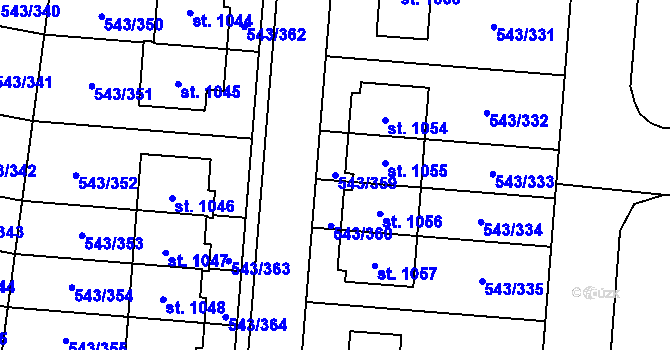 Parcela st. 543/359 v KÚ Květnice, Katastrální mapa
