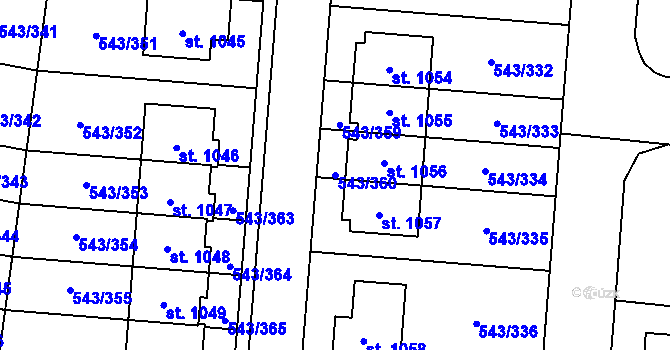 Parcela st. 543/360 v KÚ Květnice, Katastrální mapa