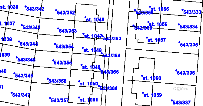 Parcela st. 543/364 v KÚ Květnice, Katastrální mapa