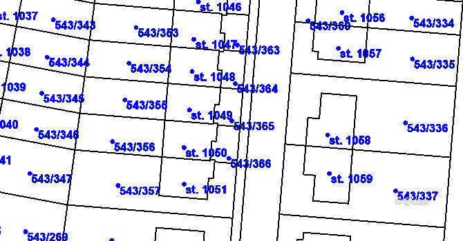 Parcela st. 543/365 v KÚ Květnice, Katastrální mapa