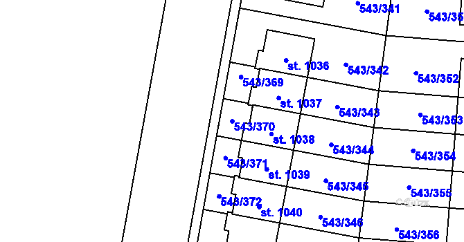 Parcela st. 543/370 v KÚ Květnice, Katastrální mapa