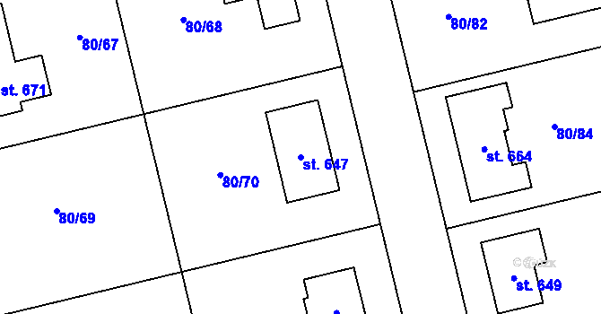 Parcela st. 647 v KÚ Sibřina, Katastrální mapa