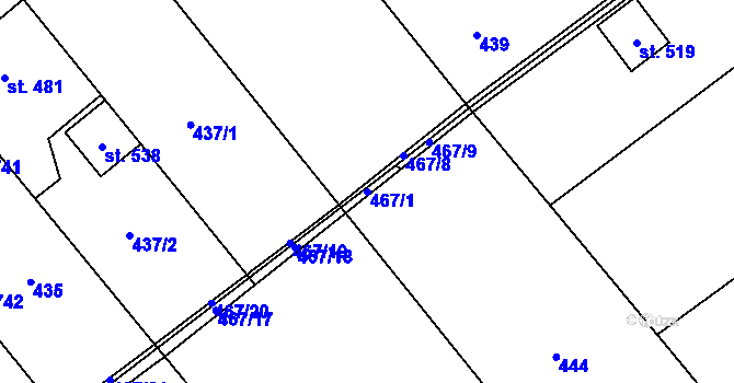 Parcela st. 467/1 v KÚ Sibřina, Katastrální mapa