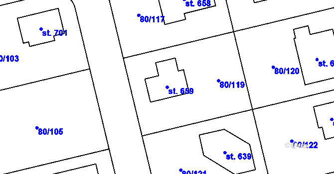 Parcela st. 659 v KÚ Sibřina, Katastrální mapa