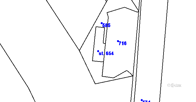 Parcela st. 654 v KÚ Sibřina, Katastrální mapa