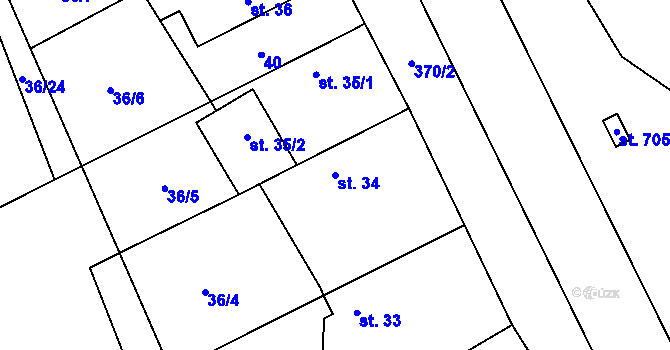 Parcela st. 34 v KÚ Sibřina, Katastrální mapa