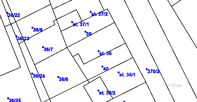 Parcela st. 36 v KÚ Sibřina, Katastrální mapa