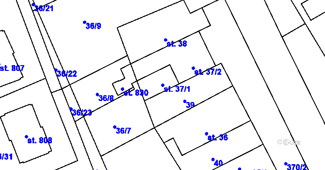 Parcela st. 37/1 v KÚ Sibřina, Katastrální mapa