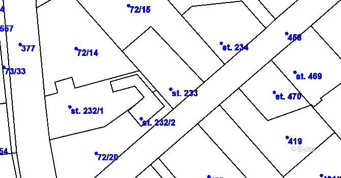 Parcela st. 233 v KÚ Sibřina, Katastrální mapa