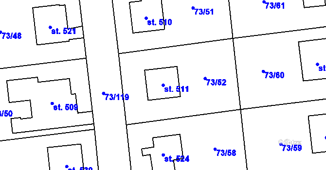 Parcela st. 511 v KÚ Sibřina, Katastrální mapa