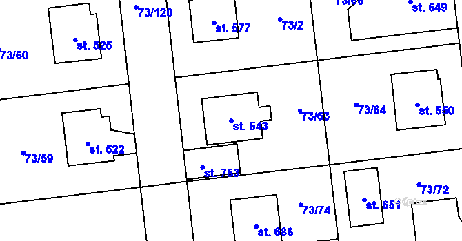 Parcela st. 543 v KÚ Sibřina, Katastrální mapa