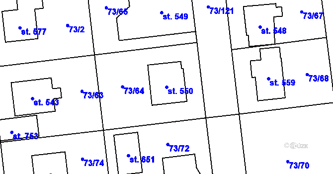 Parcela st. 550 v KÚ Sibřina, Katastrální mapa