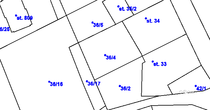 Parcela st. 36/4 v KÚ Sibřina, Katastrální mapa