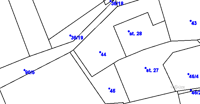 Parcela st. 44 v KÚ Sibřina, Katastrální mapa
