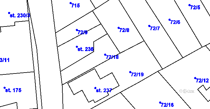 Parcela st. 72/18 v KÚ Sibřina, Katastrální mapa