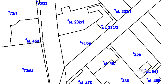Parcela st. 72/20 v KÚ Sibřina, Katastrální mapa