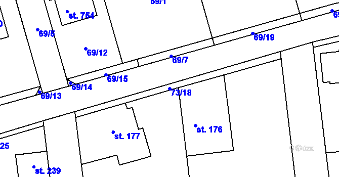 Parcela st. 73/18 v KÚ Sibřina, Katastrální mapa