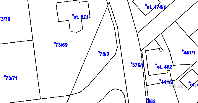 Parcela st. 75/3 v KÚ Sibřina, Katastrální mapa
