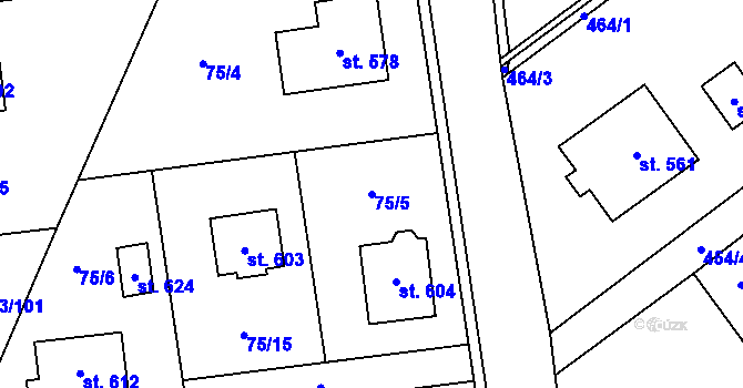 Parcela st. 75/5 v KÚ Sibřina, Katastrální mapa