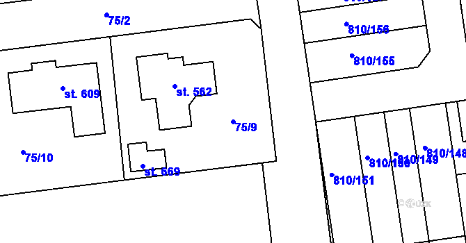 Parcela st. 75/9 v KÚ Sibřina, Katastrální mapa