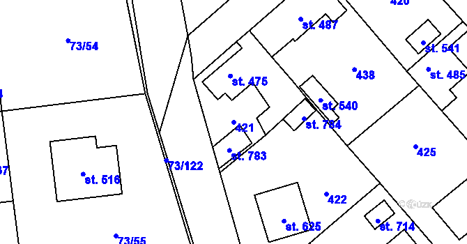Parcela st. 421 v KÚ Sibřina, Katastrální mapa