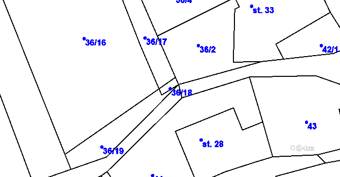 Parcela st. 36/18 v KÚ Sibřina, Katastrální mapa