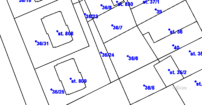 Parcela st. 36/24 v KÚ Sibřina, Katastrální mapa