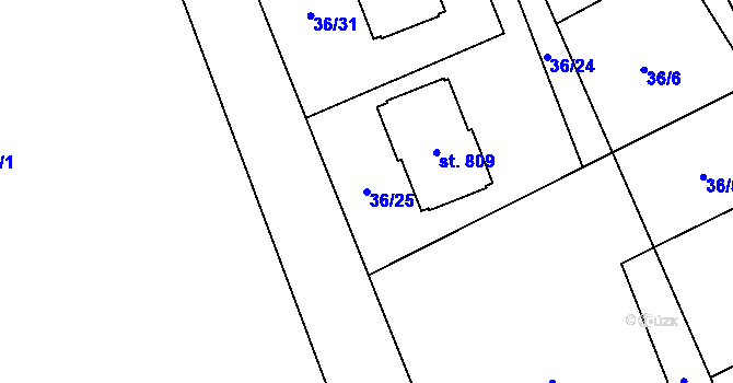 Parcela st. 36/25 v KÚ Sibřina, Katastrální mapa