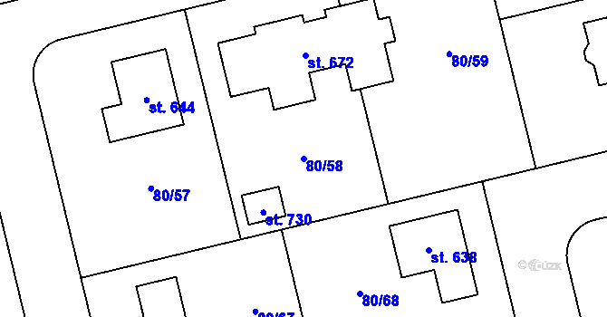 Parcela st. 80/58 v KÚ Sibřina, Katastrální mapa