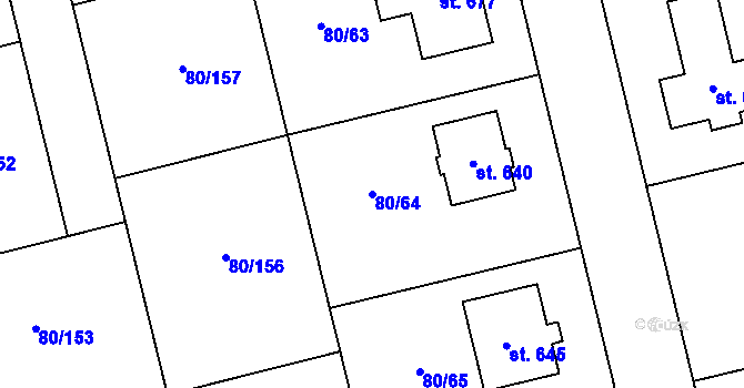 Parcela st. 80/64 v KÚ Sibřina, Katastrální mapa