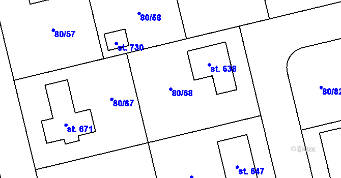Parcela st. 80/68 v KÚ Sibřina, Katastrální mapa