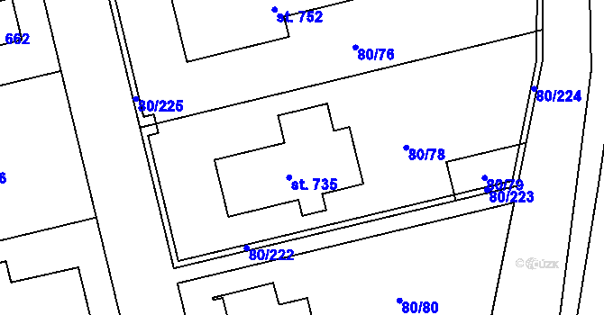 Parcela st. 80/78 v KÚ Sibřina, Katastrální mapa
