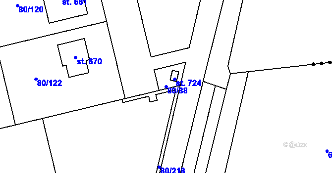 Parcela st. 80/88 v KÚ Sibřina, Katastrální mapa
