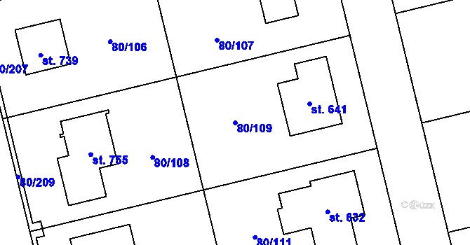 Parcela st. 80/109 v KÚ Sibřina, Katastrální mapa
