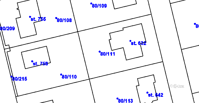Parcela st. 80/111 v KÚ Sibřina, Katastrální mapa